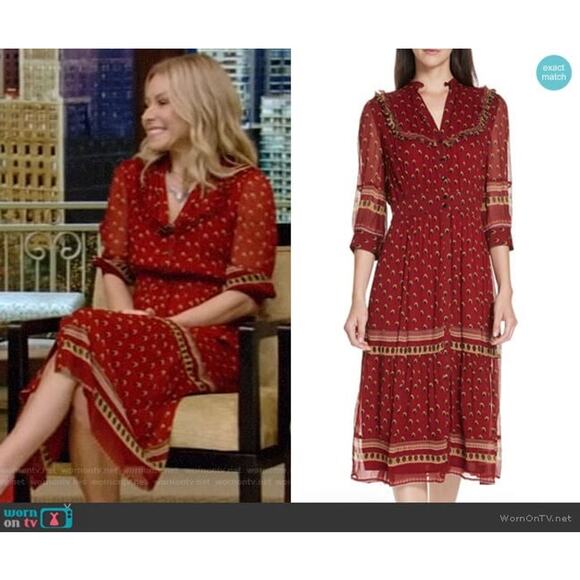 NWT BA&SH Bari Boho Print Gerogette Midi Dress in Carmin Sz 1 US 6 - Picture 12 of 12